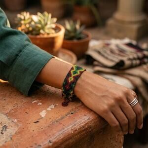 Mexican hand made bracelet  one of a kind  s-med -lg size 6 x 1.5 IN